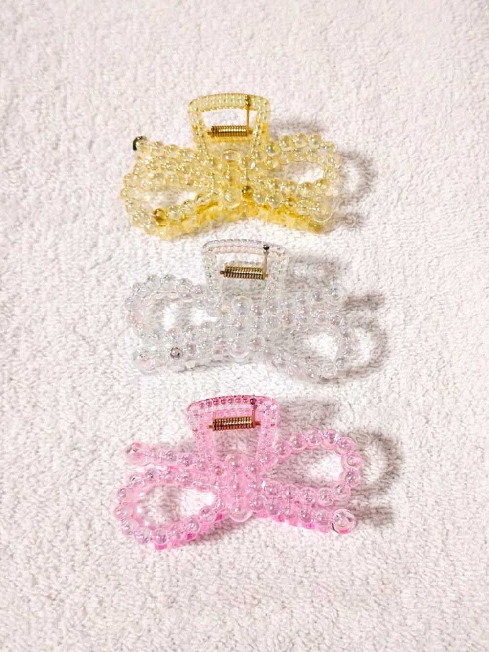 Set of 3 Colorful Bubbled Transparent Bow Hair Claw Clips Pink Clear Yellow - Picture 2 of 3
